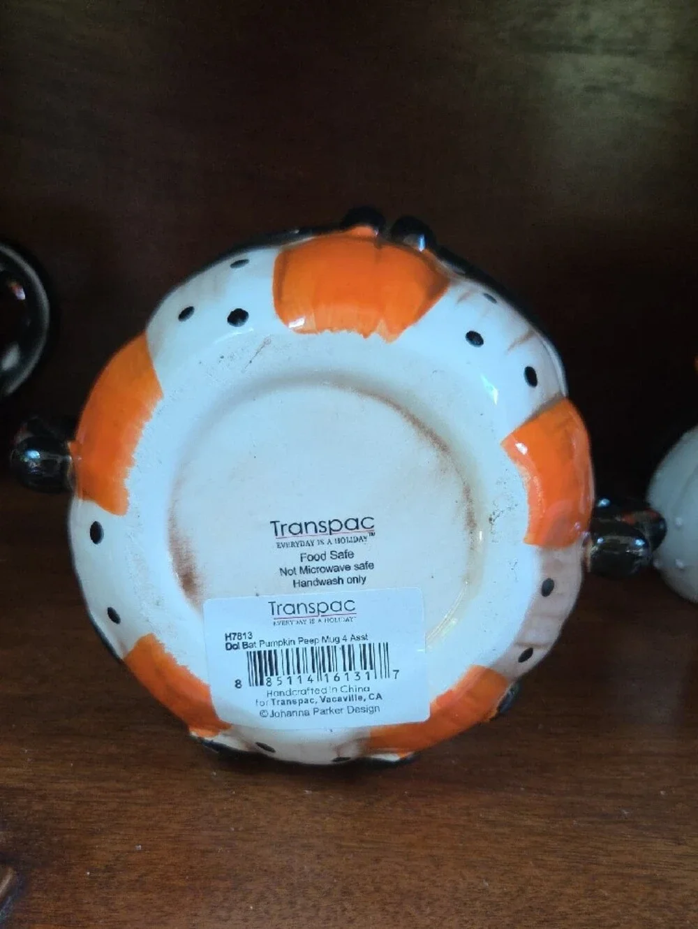 Jihanna Parker Whimsical Orange and White Ceramic Sugar Bowl with Black Accents